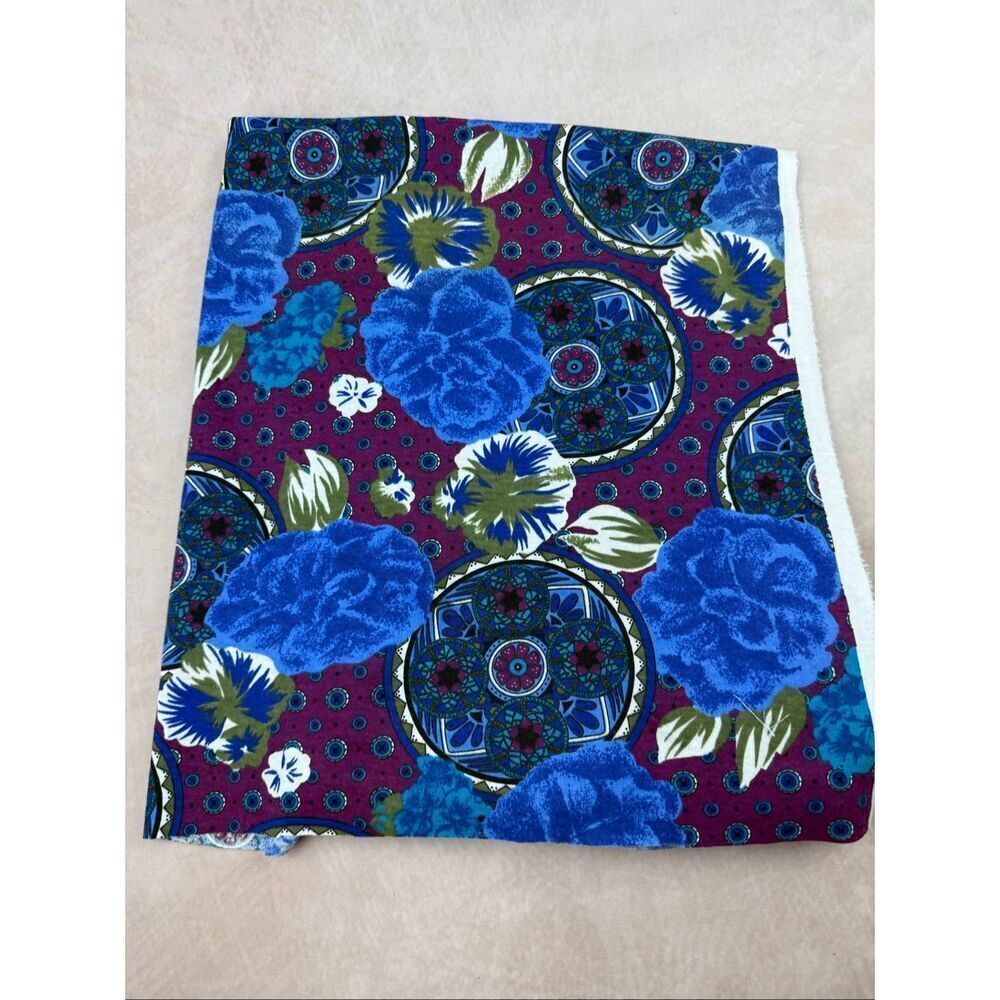 Vintage Fabric Scrap Lot 30x30” + Scraps Floral Geometric Purple Blue